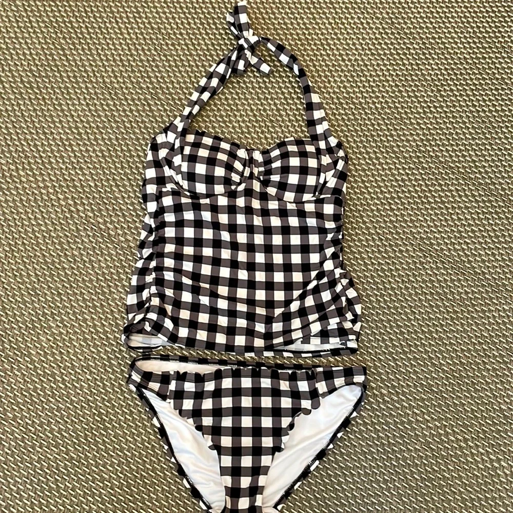 Loft Beach Gingham Ruched Halter Tankini Top & Bottom - Picture 2 of 7